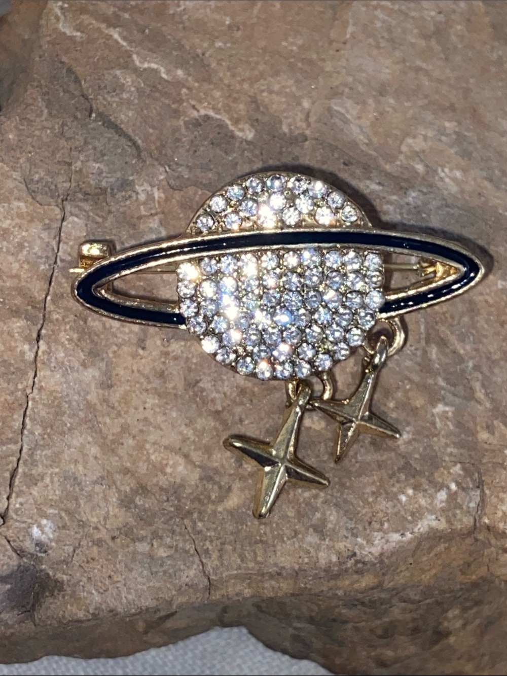 Vintage 90s Pave’ Crystals Planet Saturn Broach